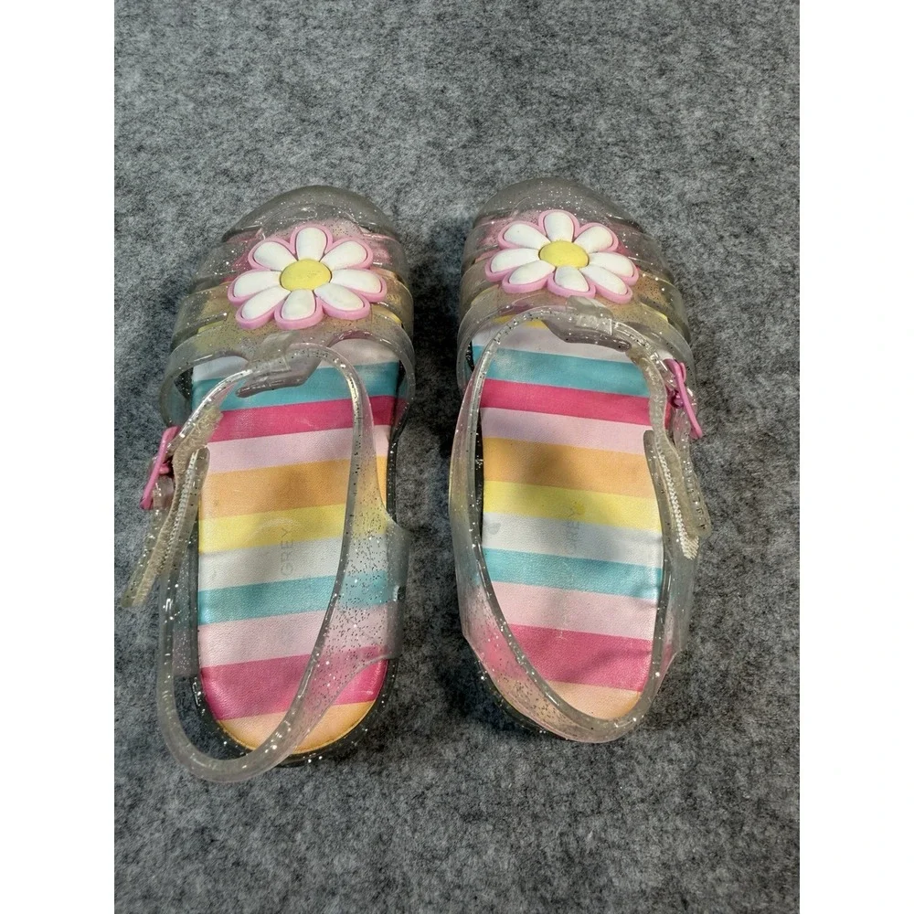 Happily Grey Kids Girls Size 9 Jelly Sandals Glitter Daisy Rainbow Clear Pink